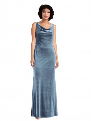 Floor Length Cowl Neck Long Stretch Velvet Maxi Bridesmaid Dress / Prom Dress