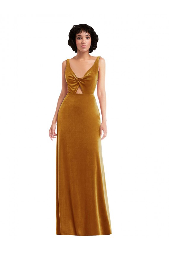 Twist Front Cutout Velvet Maxi Bridesmaid Dress / Prom Dress with Pockets