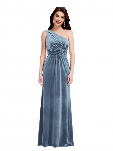 One Shoulder Draped Velvet Maxi Bridesmaid Dress / Prom Dress