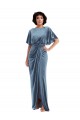 Flutter Sleeve Open Back Velvet Maxi Bridesmaid Dress / Prom Dress with Pockets & Draped Wrap Skirt Pockets