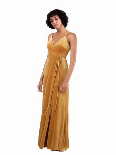 Romantic Velvet Floor Length Formal Bridesmaid Dress / Prom Dress with Wrap Detail