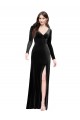 Long Sleeves Formal Velvet Bridesmaid Dress / Prom Dress with V-Neckline and Thigh Slit