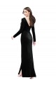 Long Sleeves Formal Velvet Bridesmaid Dress / Prom Dress with V-Neckline and Thigh Slit