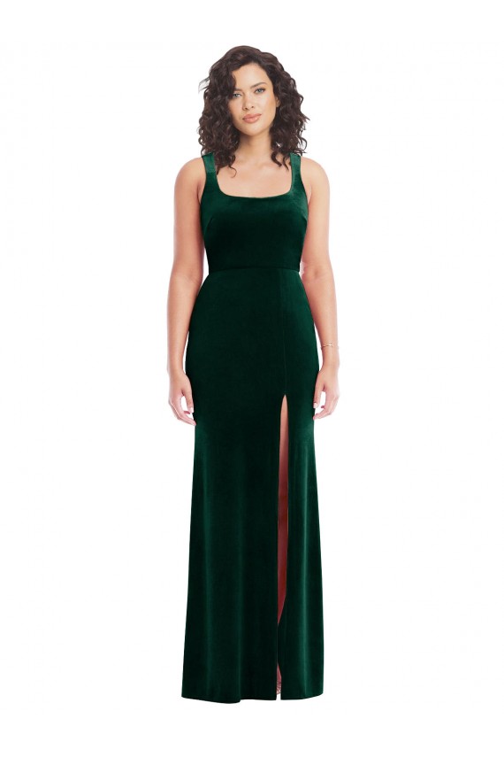 Square Neck Long Velvet Maxi Bridesmaid Dress / Prom Dress