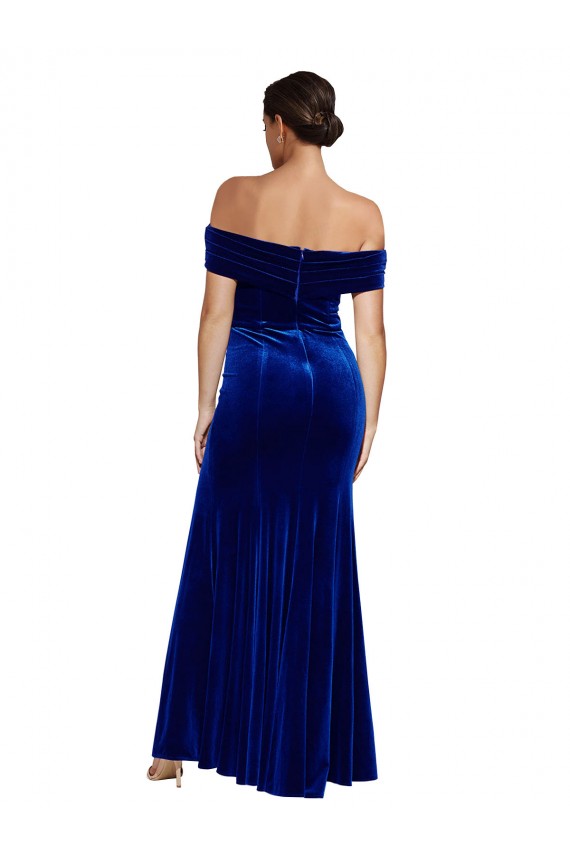 Full Length Long Formal Velvet Bridesmaid Dress / Prom Dress with Side Split