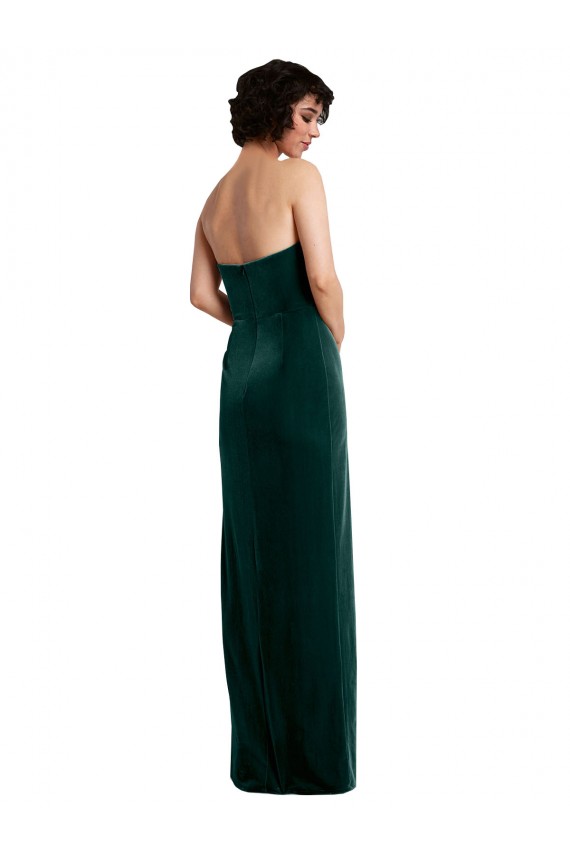 Scooped Strapless Long Formal Velvet Bridesmaid Dress / Prom Dress with Daring Side Slit